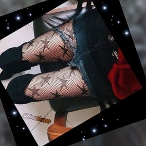NEW black mesh fishnet stockings w/ stars